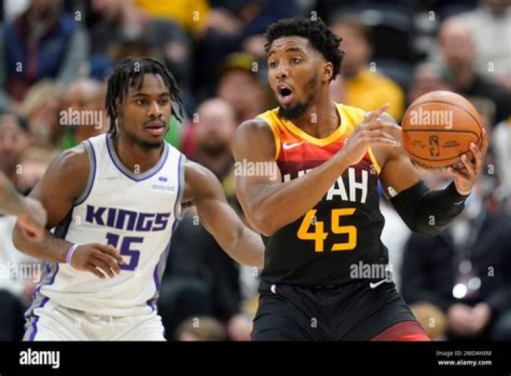 Utah Jazz guard Donovan Mitchell (45) shouts to his team in the first half during an NBA basketball game against the Dallas Mavericks, in Salt lake City Jazz Basketball, Salt Lake City, USA - 25 Jan 2020